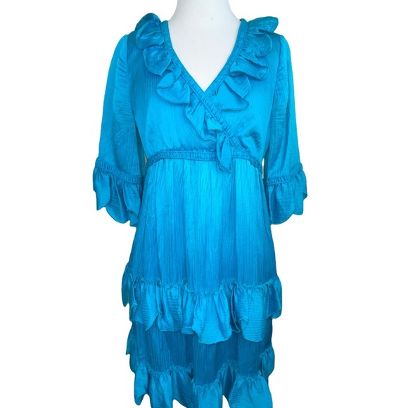 Vintage Betsey Johnson Blue Silk Blend Ruffle Tiered Dress Baby Doll - Picture 17 of 17